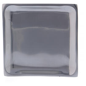 Square candle holder in glossy silver-plated brass 11 cm