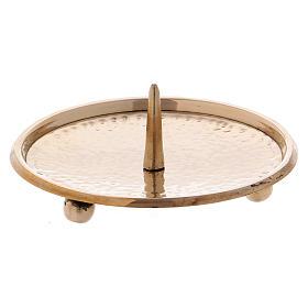 Candle holder plate in gold-plated brass with decoration and jag