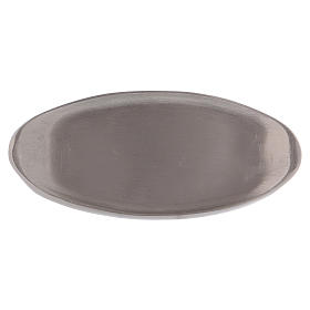 Oval candle holder in matt silver-plated brass 12 cm