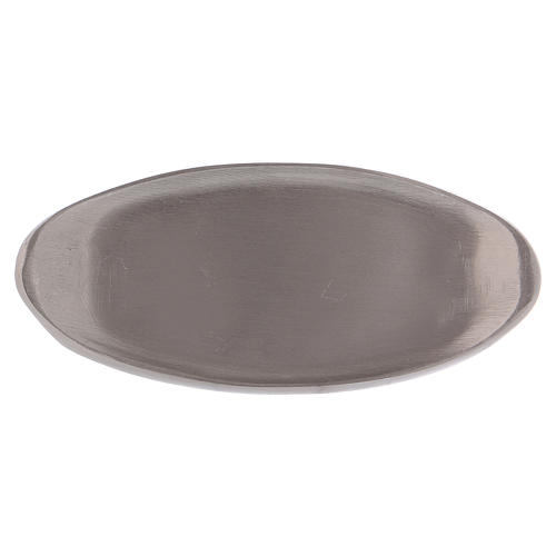 Oval candle holder in matt silver-plated brass 12 cm 1