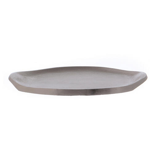 Oval candle holder in matt silver-plated brass 12 cm 1