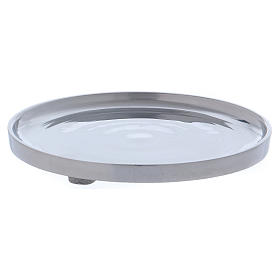 Simple candle holder plate in glossy silver-plated brass