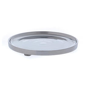 Simple candle holder plate in glossy silver-plated brass