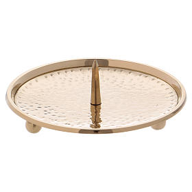 Candle holder plate in gold-plated brass with jag 12 cm