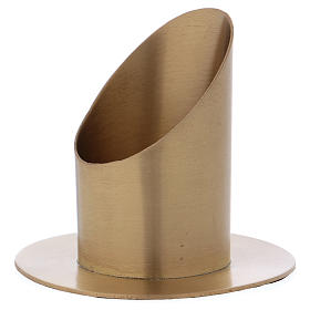 Cylinder-shaped candle holder in satinised gold-plated brass 6 cm