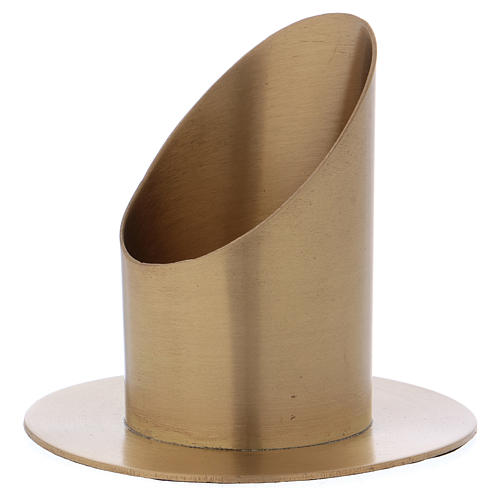 Cylinder-shaped candle holder in satinised gold-plated brass 6 cm 2