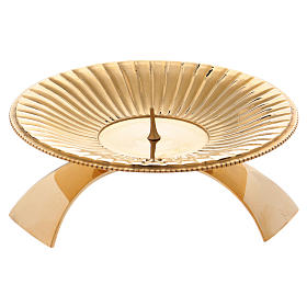 Decorated candle holder with tripod in gold-plated brass