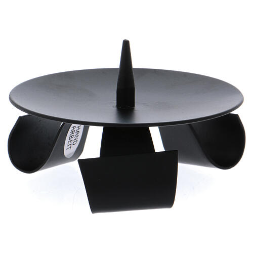 Tripod modern candlestick with spike in black iron 1