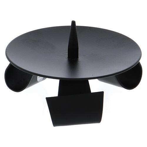Tripod modern candlestick with spike in black iron 2