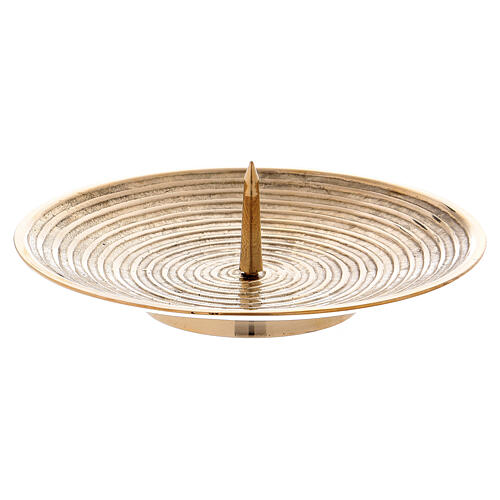 Kerzenteller mit Dorn, Spiral-Design, Messing vergoldet 1