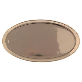 Piattino portacandela ovale ottone lucido a specchio 20x11 cm