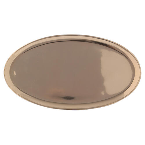 Oval candle holder plate in mirror effect polished brass 8x4 1/4 in 1