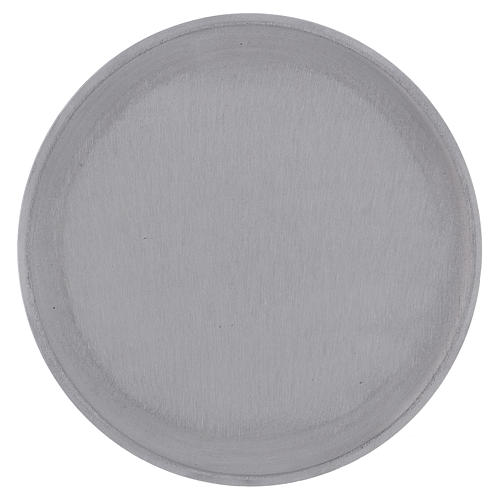 Round candle holder plate in satinised silver-plated aluminium 15 cm 1