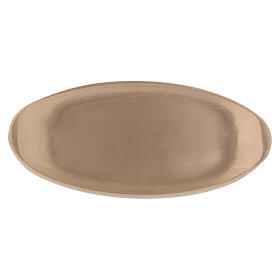 Oval candle holder plate matte gold plated brass 4 3/4x2 in