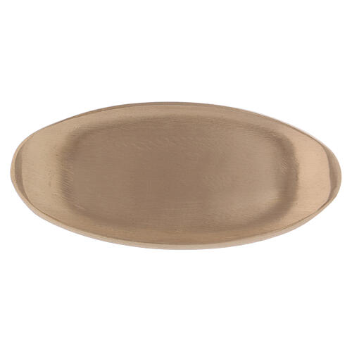Oval candle holder plate matte gold plated brass 4 3/4x2 in 1