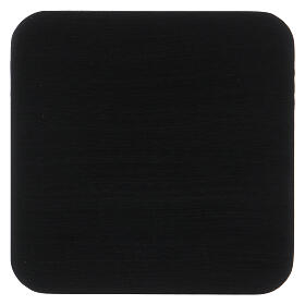 Square striped candle holder plate in black aluminium 4 in