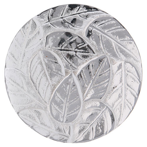 Candle holder plate in optical silver-plated aluminium with leaves 9 cm 1