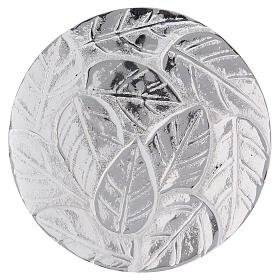 Prato porta-vela decoro folhas alumínio prateado 9 cm