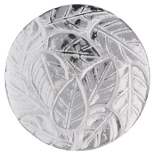 Prato porta-vela decoro folhas alumínio prateado 9 cm 1