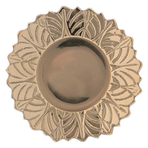 Candle holder plate in gold-plated brass with leaves 4 cm 1