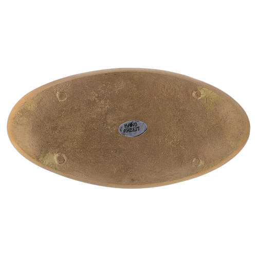 Assiette ovale porte-bougie gravures laiton doré mat 18x9 cm 2