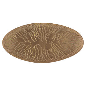 Piattino ovale portacandela incisioni ottone dorato opaco 18x9 cm
