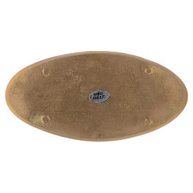 Piattino ovale portacandela incisioni ottone dorato opaco 18x9 cm