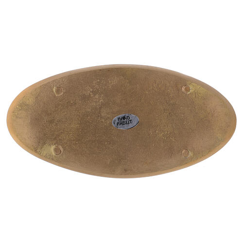 Prato oval porta-vela gravuras latão dourado opaco 18x9 cm 2