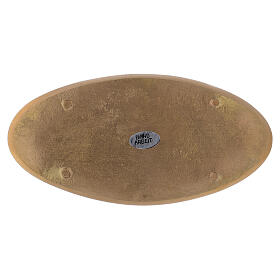 Oval engraved candle holder plate in matte gold plated brass 7x3 1/2 in