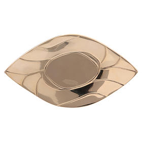 Oval candle holder plate with incisions in gold-plated brass 4 cm
