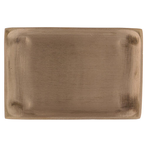 Rectangular candle holder plate in matte gold plated brass 4 1/4x3 in 1