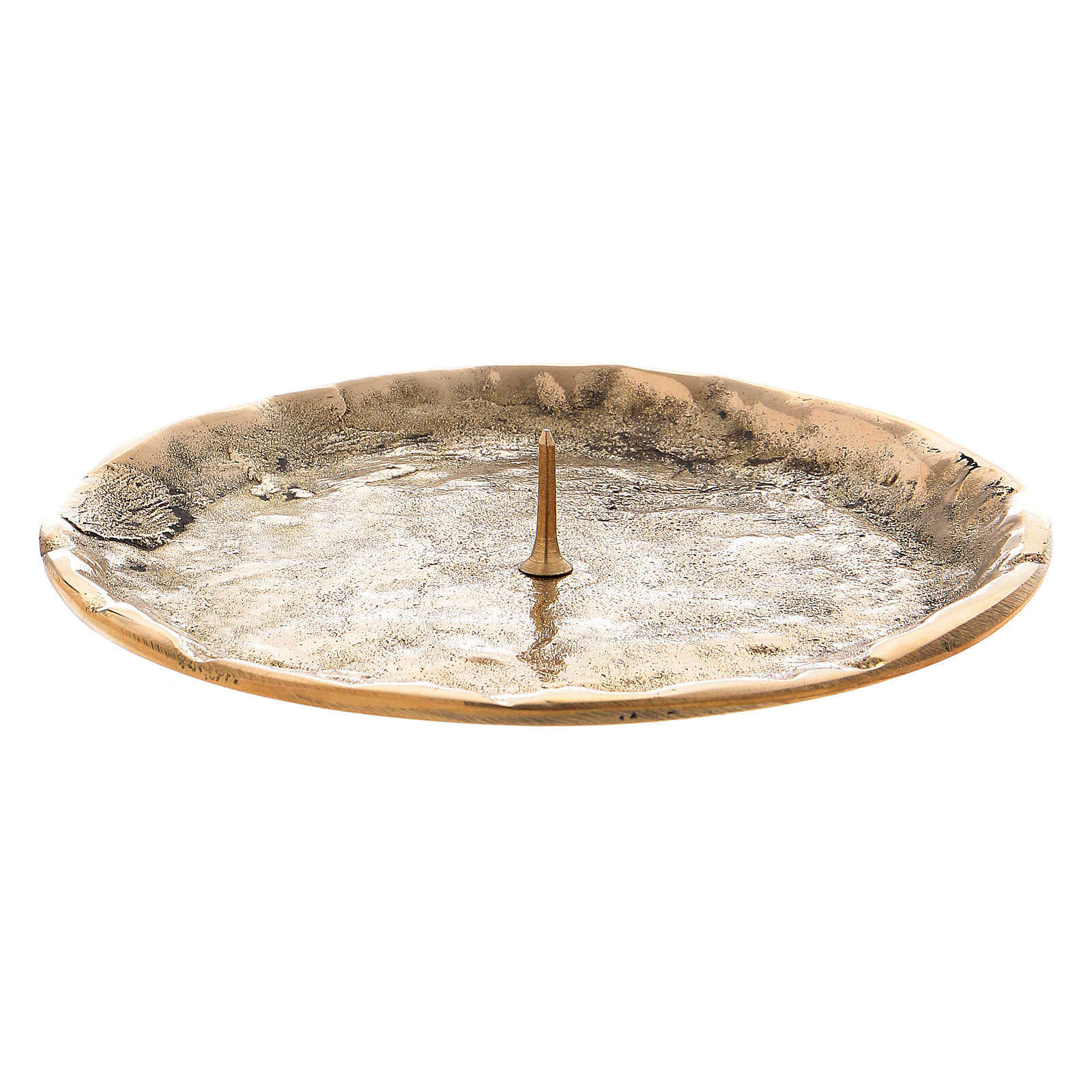Candle holder plate with spike 2 3/4 in gold plated brass online sales on