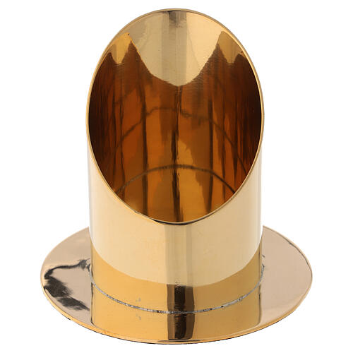 Candle holder diameter 7 cm shiny golden brass oblique cut 2