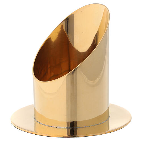 Candle holder diameter 7 cm shiny golden brass oblique cut 3
