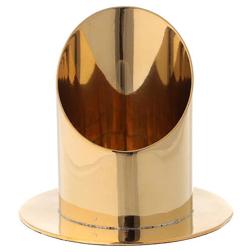 Portacandela diametro 7 cm ottone dorato lucido taglio obliquo 1