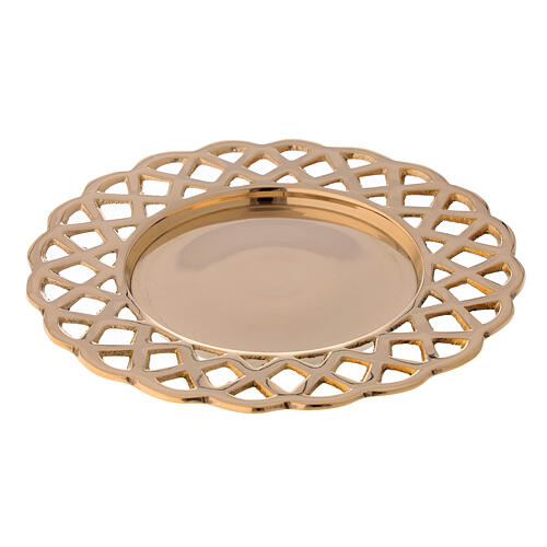 Golden brass candle plate with perforated edges 1