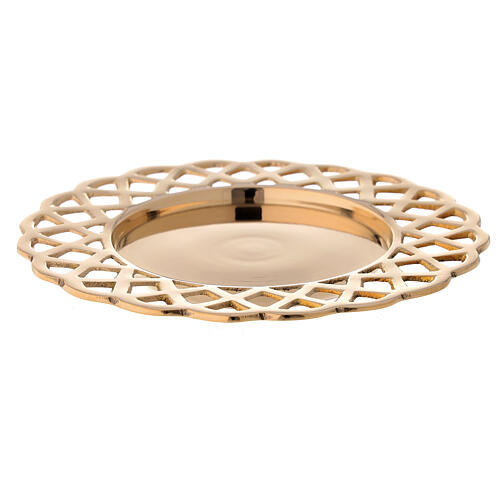 Golden brass candle plate with perforated edges 3