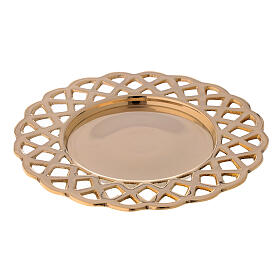 Candle holder plate with perforated edges gold plated brass