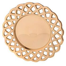 Candle holder plate with perforated edges gold plated brass