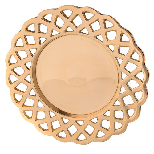 Candle holder plate with perforated edges gold plated brass 2