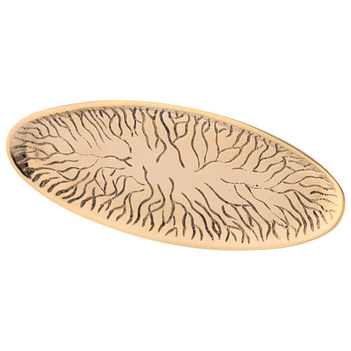 Oval plate in shiny golden brass engraved cracks effect 3