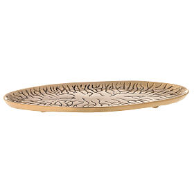 Piatto ovale ottone dorato lucido inciso effetto crepe