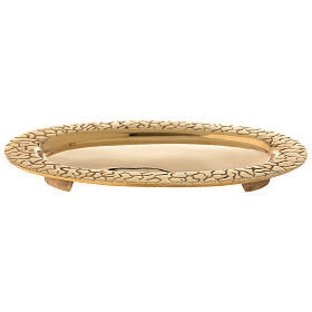 Golden brass oval edge engraved brass candle holder