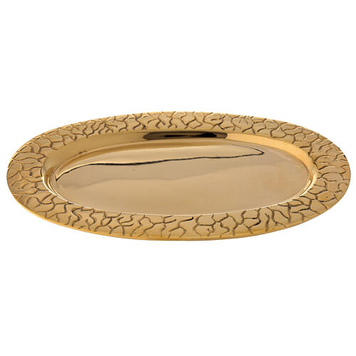 Prato para vela latão dourado oval bordo gravado 2