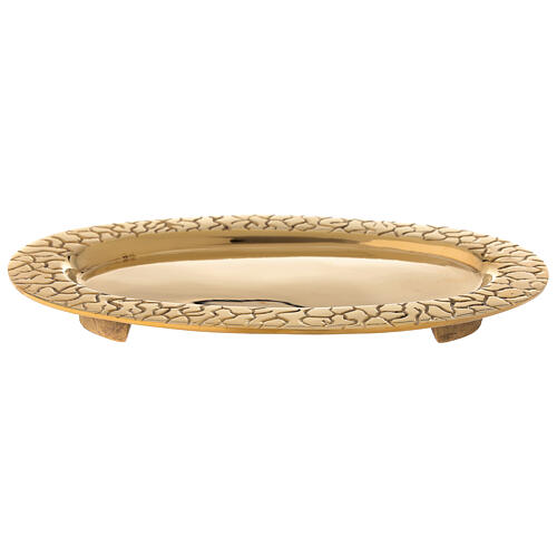Oval candle holder plate in gold plated brass raised edge 1
