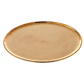 Round candle holder plate in gold plated brass 8 1/4 in