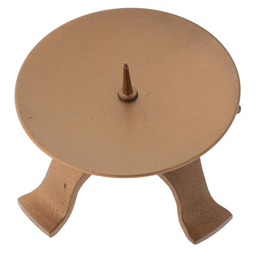 Matte gold-colored candle holder with spike and four feet d. 3 3/4 in 2