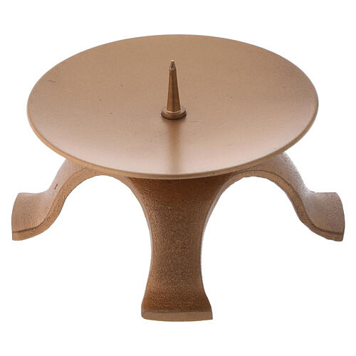 Matte gold-colored candle holder with spike and four feet d. 3 3/4 in 3