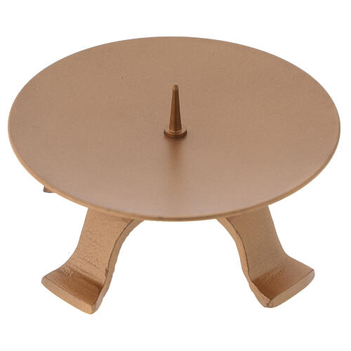 Four-feet candlestick with thin spike gold-colored iron d. 4 1/2 in 1