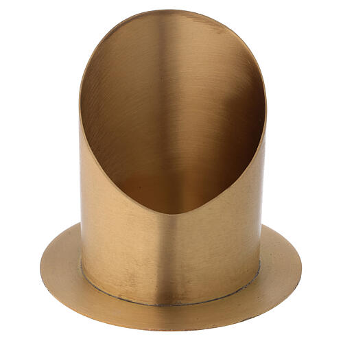 Castiçal corte oblíquo latão dourado acetinado diâmetro 10 cm 3